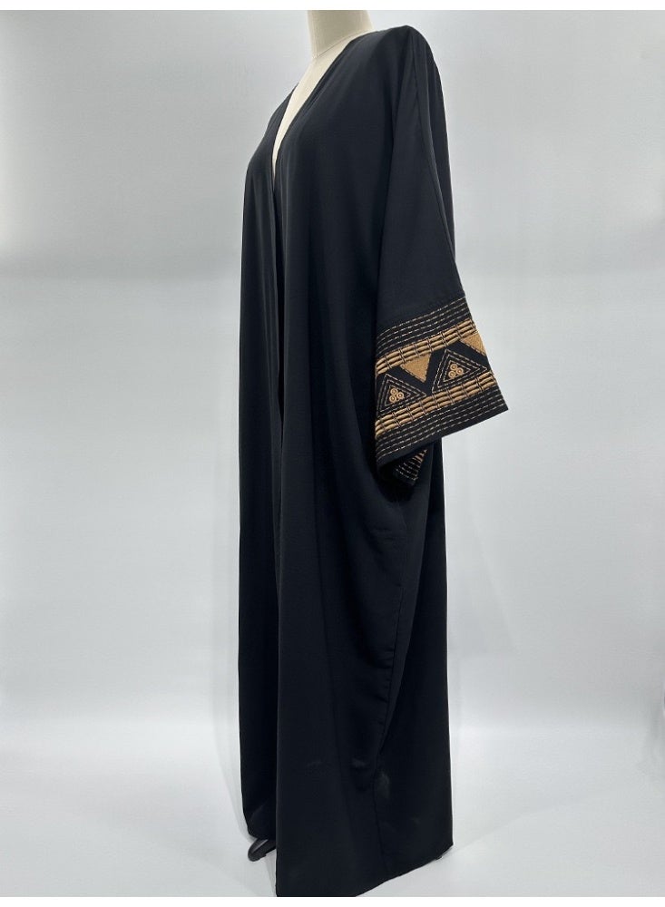 Women's Luxury Arabic Robe,Abaya with Golden Embroidery,Loose Fit for Ramadan & Eid(Black & Gold) - Image 5